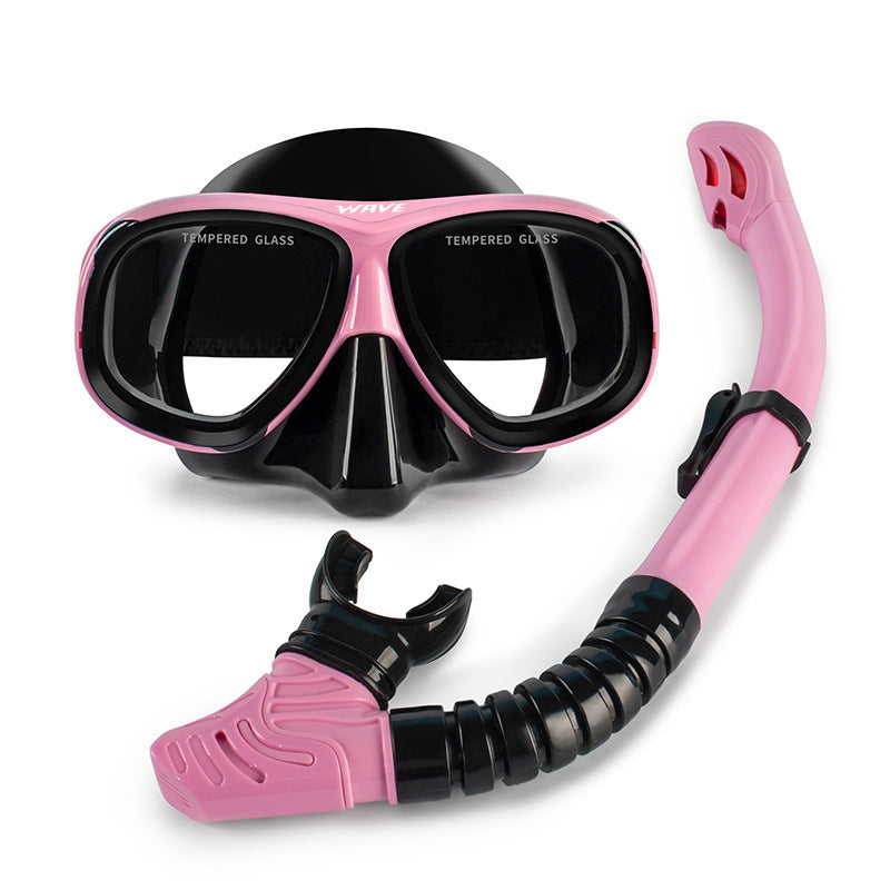 Wave Snorkelset med Styrkelinser – Härdat Glas Torr Andningstub Silikon Anti-Dimma 0–600° Dykglasogön