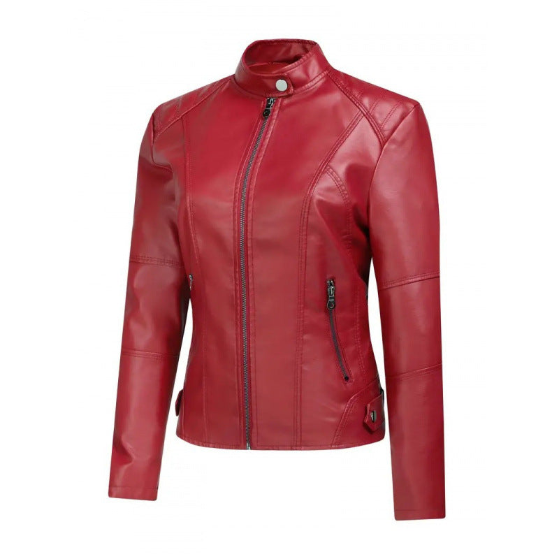 Damjacka PU-Läder Kort Motorcykel Retro Street Style Zipper för Dam 2026