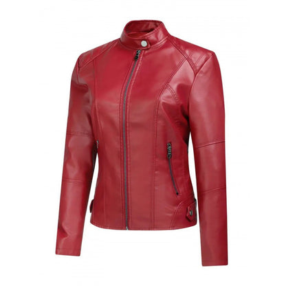 Damjacka PU-Läder Kort Motorcykel Retro Street Style Zipper för Dam 2026
