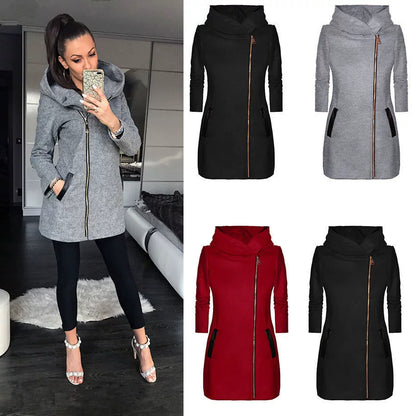 Fashion Trend Loose Side Zipper Plus Fleece Jacket Hooded Sweater Woman