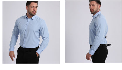 Cross-Border Lightweight Stretchy Plus-Size Men's Shirts, Wrinkle-Resistant Long-Sleeve Shirts, Amazon Cardigan Long-Sleeve Shirts for Men