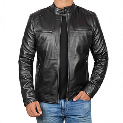 Herrjacka PU-Läder Retro Motorcykel Slim Fit Flera Fickor Höst Vår 2026