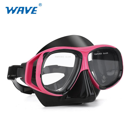 Wave Snorkelset med Styrkelinser – Härdat Glas Torr Andningstub Silikon Anti-Dimma 0–600° Dykglasogön