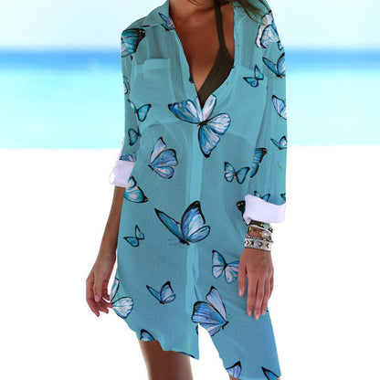 New Foreign Trade Cross-Border Model, Long-Sleeved Swimsuit Shirt, Women's Clothing, Printed Vacation Beachwear