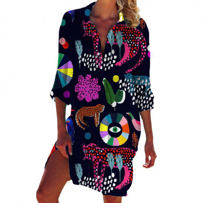 New Foreign Trade Cross-Border Model, Long-Sleeved Swimsuit Shirt, Women's Clothing, Printed Vacation Beachwear