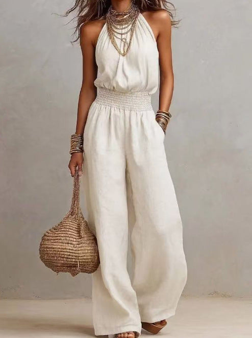 Dam Overall Jumpsuit – Vida Ben Polyester Elastisk Midja Snörning Retro Casual Sommar 7 Färger S–2XL
