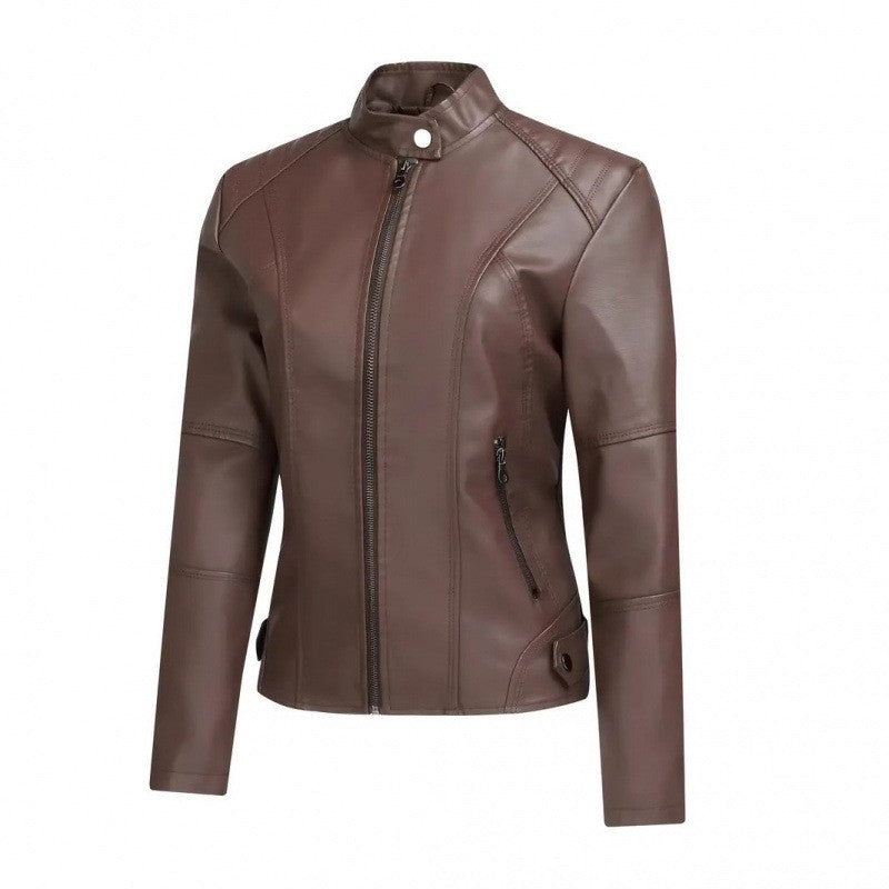 Damjacka PU-Läder Kort Motorcykel Retro Street Style Zipper för Dam 2026