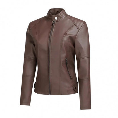 Damjacka PU-Läder Kort Motorcykel Retro Street Style Zipper för Dam 2026