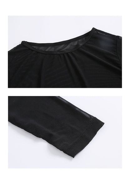 Dam Tre-delat Badset Långärm – Slimmande Bukdöljande Koreansk Fairy-stil Svart S–XL Badkläder Dam 9035 2026