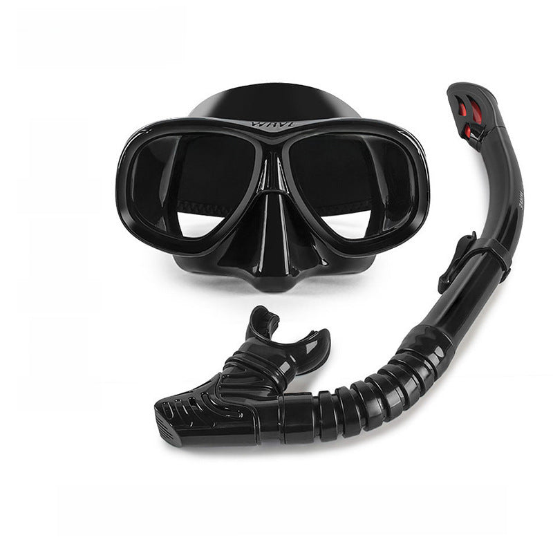 Wave Snorkelset med Styrkelinser – Härdat Glas Torr Andningstub Silikon Anti-Dimma 0–600° Dykglasogön