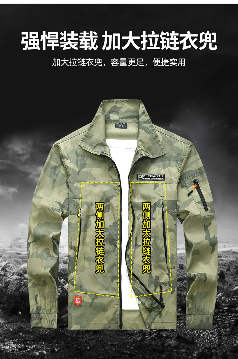 Summer Thin Labor Protection Work Clothes Set Anti-scald Pure Cotton Stretch Construction Site Electric Welding Auto Repair Camouflage Clothes Shirt