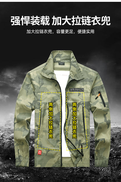 Summer Thin Labor Protection Work Clothes Set Anti-scald Pure Cotton Stretch Construction Site Electric Welding Auto Repair Camouflage Clothes Shirt