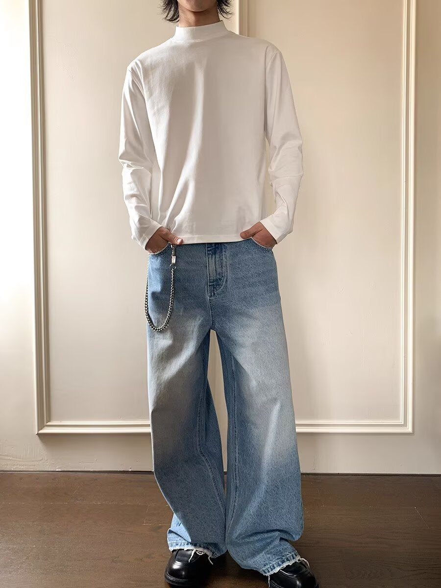 Herrjeans Loose Straight Wide Leg Streetwear Ljusblå för Herr 2026