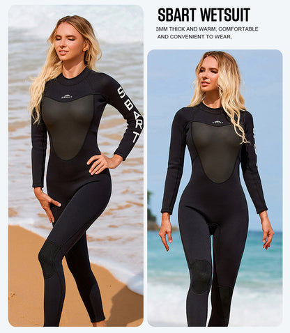 Womens 3mm Neoprene Long Sleeves Wetsuit One-piece Diving Suit Back Zip for Scuba Diving Snorkeling Surfing Swim Spearfishing