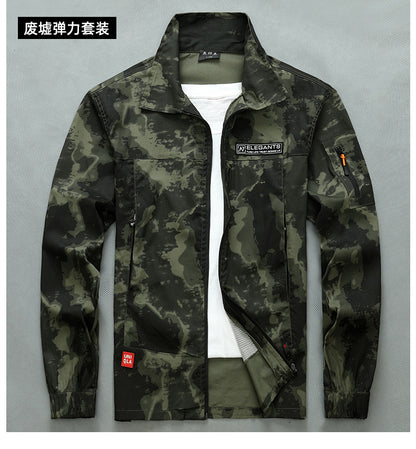 Summer Thin Labor Protection Work Clothes Set Anti-scald Pure Cotton Stretch Construction Site Electric Welding Auto Repair Camouflage Clothes Shirt