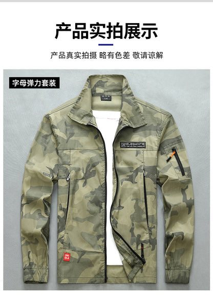 Summer Thin Labor Protection Work Clothes Set Anti-scald Pure Cotton Stretch Construction Site Electric Welding Auto Repair Camouflage Clothes Shirt