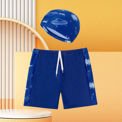 Pojkar Badbyxor Set – Mönstrat med Huva Simglasögon & Väska Snabbtorkande Polyester S–4XL Badkläder Barn 2026