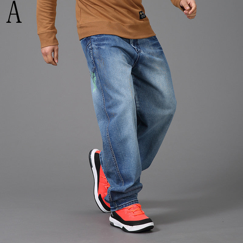 Herrjeans Plus Size Loose Straight Cat Whisker Ljusblå Hip-Hop för Herr 2026