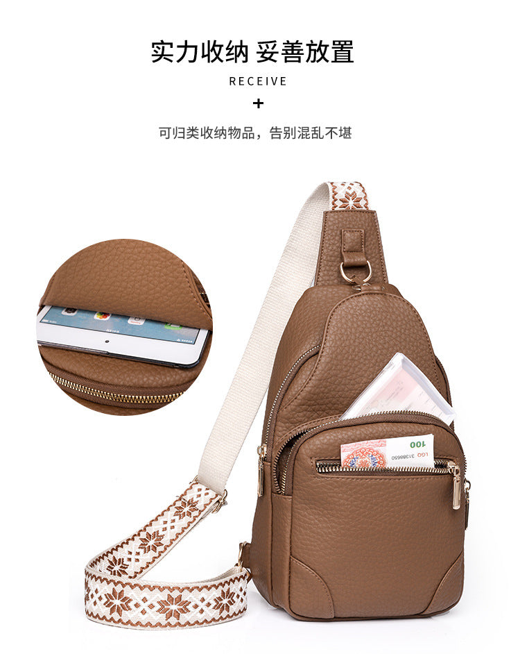 Cross-border Women's Chest Bag Soft Leather Fashion New Chest Crossbody Bag 2024 All-match Outgoing Backpack Casual Shoulder Bag