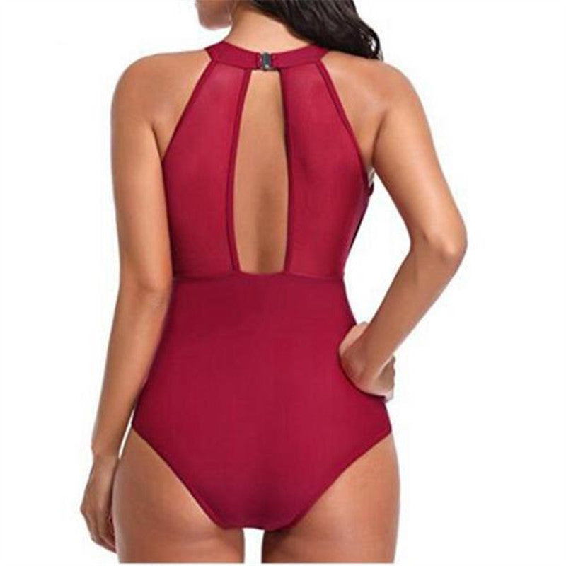 Dam Helbaddräkt – Bröstmesh & Rynkat Parti Ärlös Polyester Svart & Vinröd S–XXL Badkläder Dam YLH19036 2026