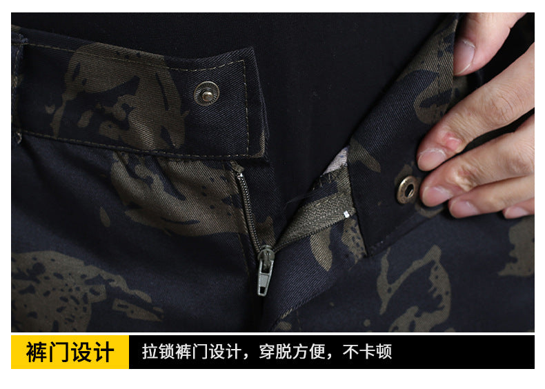 Spring and Autumn Camouflage Work Clothes Men's Anti-Scratch Wear-Resistant Labor Protection Clothing Thickened New suit Pants Site Maintenance Auto Repair Clothing