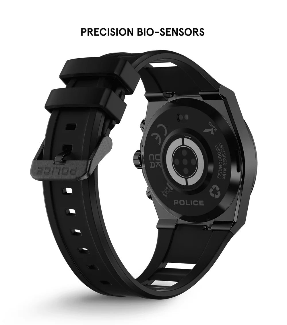 Police My.Avatar.2 Smartwatch – Herr, 48mm, Stål, Svart/Blå Silikonarmband