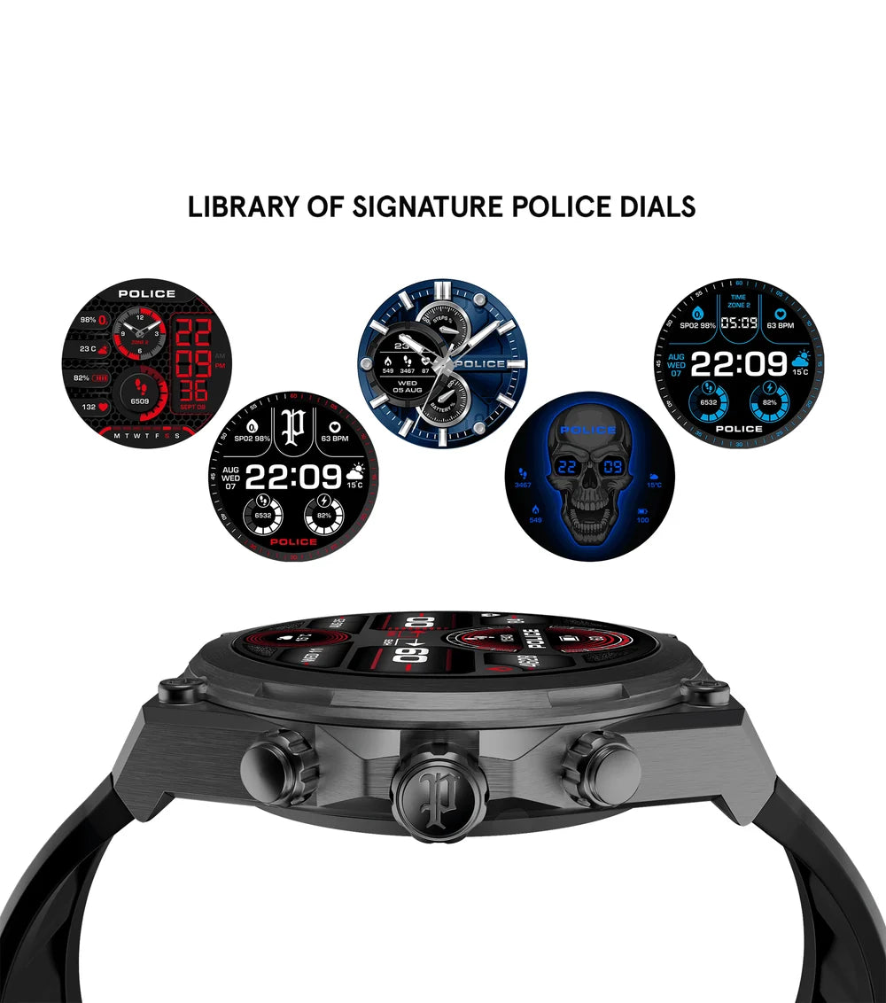 Police My.Avatar.2 Smartwatch – Herr, 48mm, Stål, Svart/Blå Silikonarmband