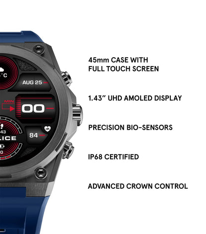 Police My.Avatar.2 Smartwatch – Herr, 48mm, Stål, Svart/Blå Silikonarmband