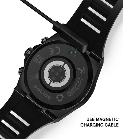 Police My.Avatar.2 Smartwatch – Herr, 48mm, Stål, Svart/Röd Silikonarmband