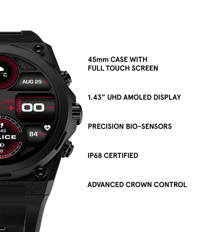 Police My.Avatar.2 Smartwatch – Herr, 48mm, Stål, Svart/Röd Silikonarmband