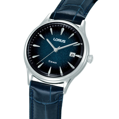 Lorus Herrur i Stål – Kvarts, 40mm, Blå Urtavla, Läderarmband