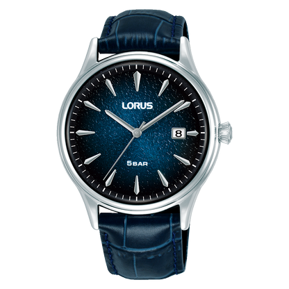 Lorus Herrur i Stål – Kvarts, 40mm, Blå Urtavla, Läderarmband