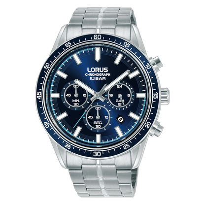 Lorus Herrur i Stål – Kronograf, Kvarts, 43mm, Blå Urtavla