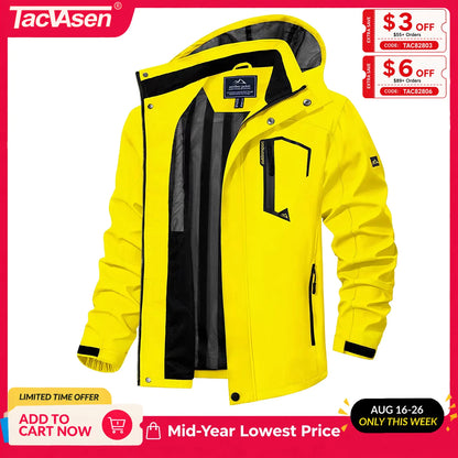 TACVASEN Spring Autumn Lightweight Jackets Mens Mesh Lined Waterproof Rain Jacket Outdoor Fishing Hiking Jacket Male Windbreaker
