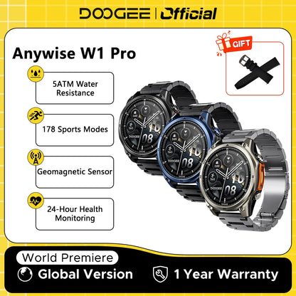 DOOGEE Anywise W1 Pro Smartklocka – 1,43" AMOLED, Offline-kartor, Dual-band GPS, 5ATM+IP68, 18 Dagars Batteri