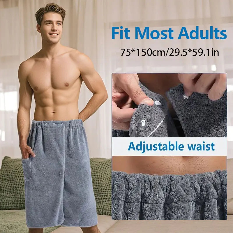 Suitable for M-XXXL Men's Bath Skirt Bath Towel Plus Size Bath Skirt Suitable for Home, Travel, Steaming, Spa, Beach
