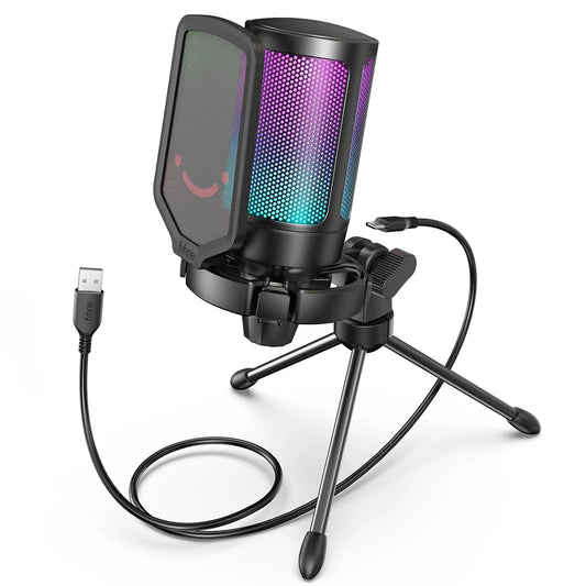 FIFINE AmpliGame A6V USB-mikrofon med RGB och puffskydd