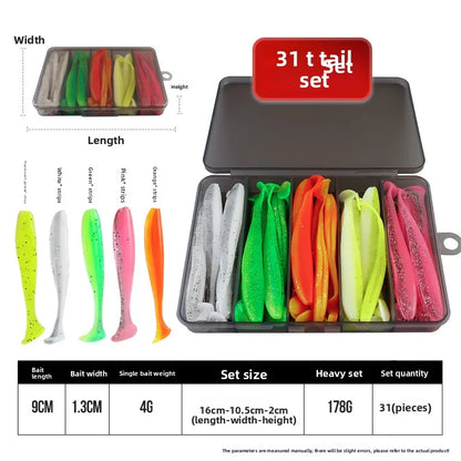 Soft Tail Bait Set Fake Bait 5.5/7/9/12cm Two-color Fishing Lure with Lead Head Hook for Angling