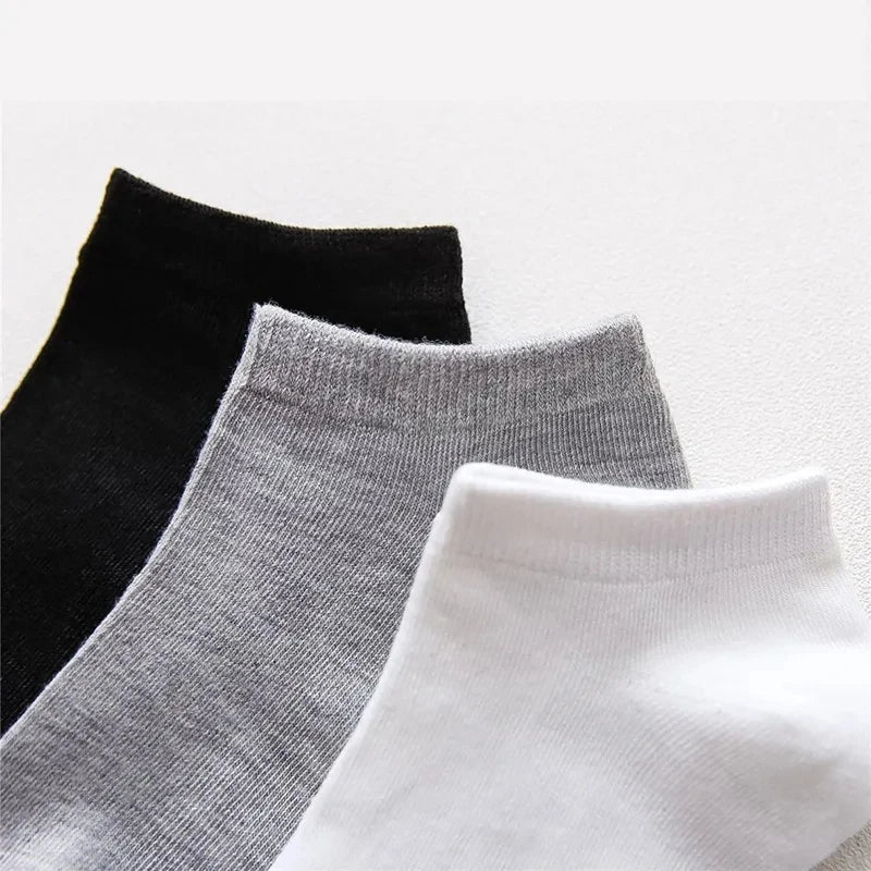 Unisex Låga Bomullsstrumpor 10-pack – Svart, Vitt & Grått Andningsbara Sport EU 38–45