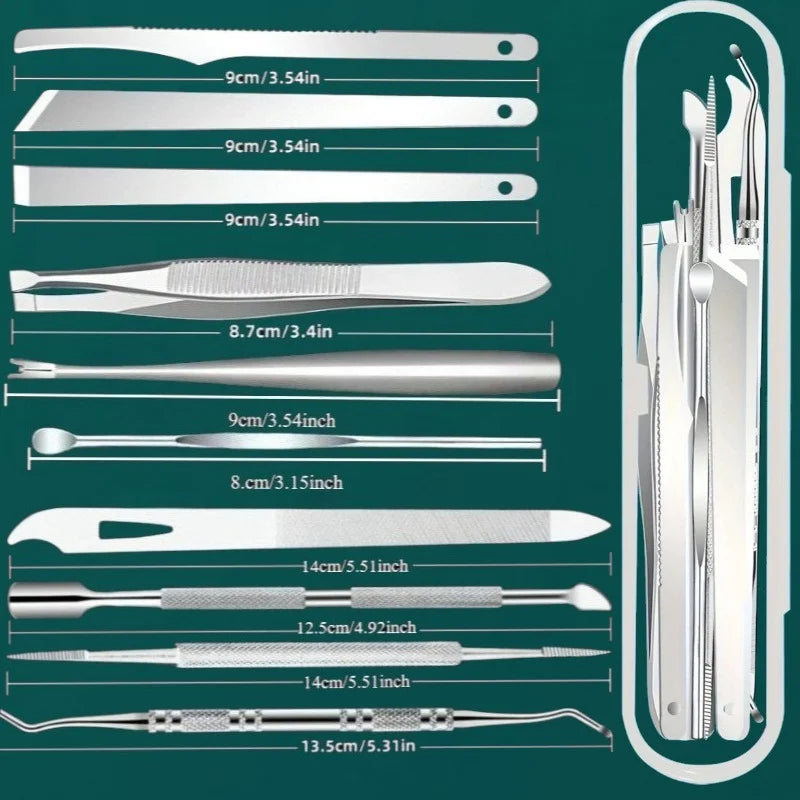 10pcs Stainless Steel Toenail And Cuticle Removal Kit Odorless Pedicure And Manicure Set,No Power Required,Portable Storage Case