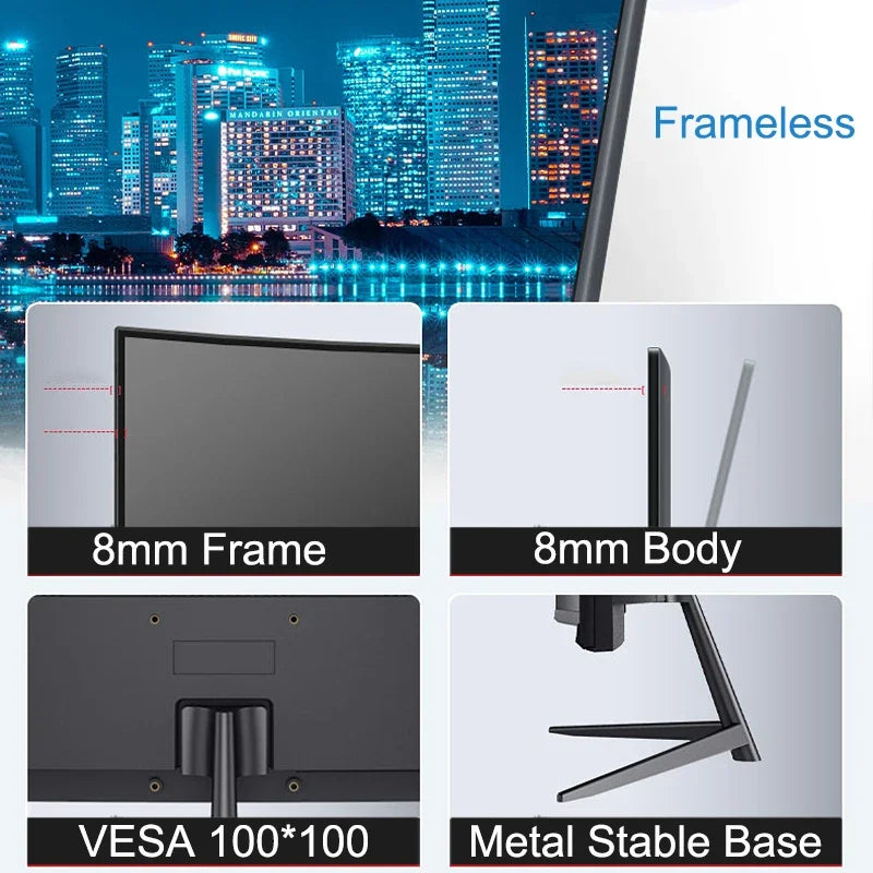 24 Inch Curved 100Hz Monitor Gaming MVA FHD 1080P Computer Display 3000R HDMI/VGA DCR Eye Protect VESA 100*100 2ms Response