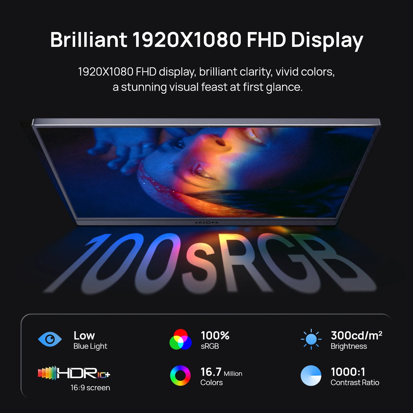 ARZOPA 16.1 inch 1920×1080 Portable Monitor HDR10 60HZ 100% SRGB External Second Screen for Laptop, PC, PS5, Mac, Xbox-Z1C Grey