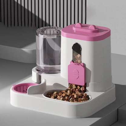 2-in-1 Large Capacity Cat Automatic Feeder, Water Dry Wet Separation Design No Battery Required - For Cats Small Dogs
