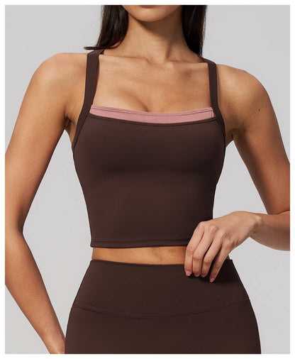 Women Criss Cross Back Yoga Tank Top Push Up Sports Bra Fitness Running Workout Gym Vest Color Block Sport Underwear Crop Top