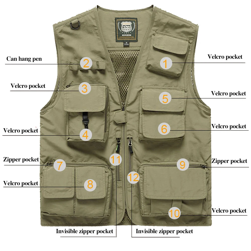 S-7XL Multi Pocket Work Vest for Men Women Volunteer Working Uniforms Logo Printing Fishing Photography Workwear Vest
