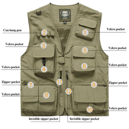 S-7XL Multi Pocket Work Vest for Men Women Volunteer Working Uniforms Logo Printing Fishing Photography Workwear Vest