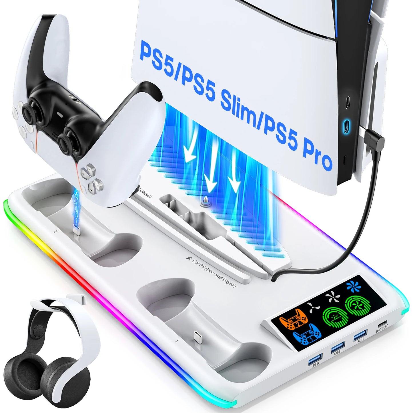 Stand For Sony PS5 Console Playstation Play Station PS 5 Pro Slim Support Cooler Fan Base Holder Control Charger Game Accessory