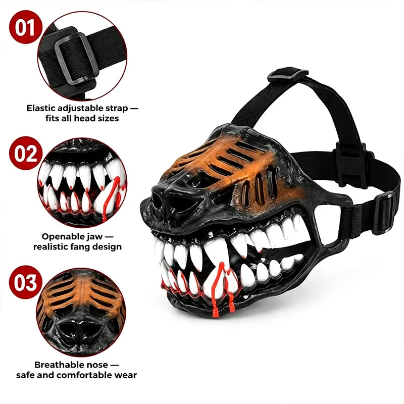 Latex Dog Mask With Blood In Pet Teeth Interesting Adjustable Elastic Cat Dog Mask Halloween Party Pet Dressing Headgear