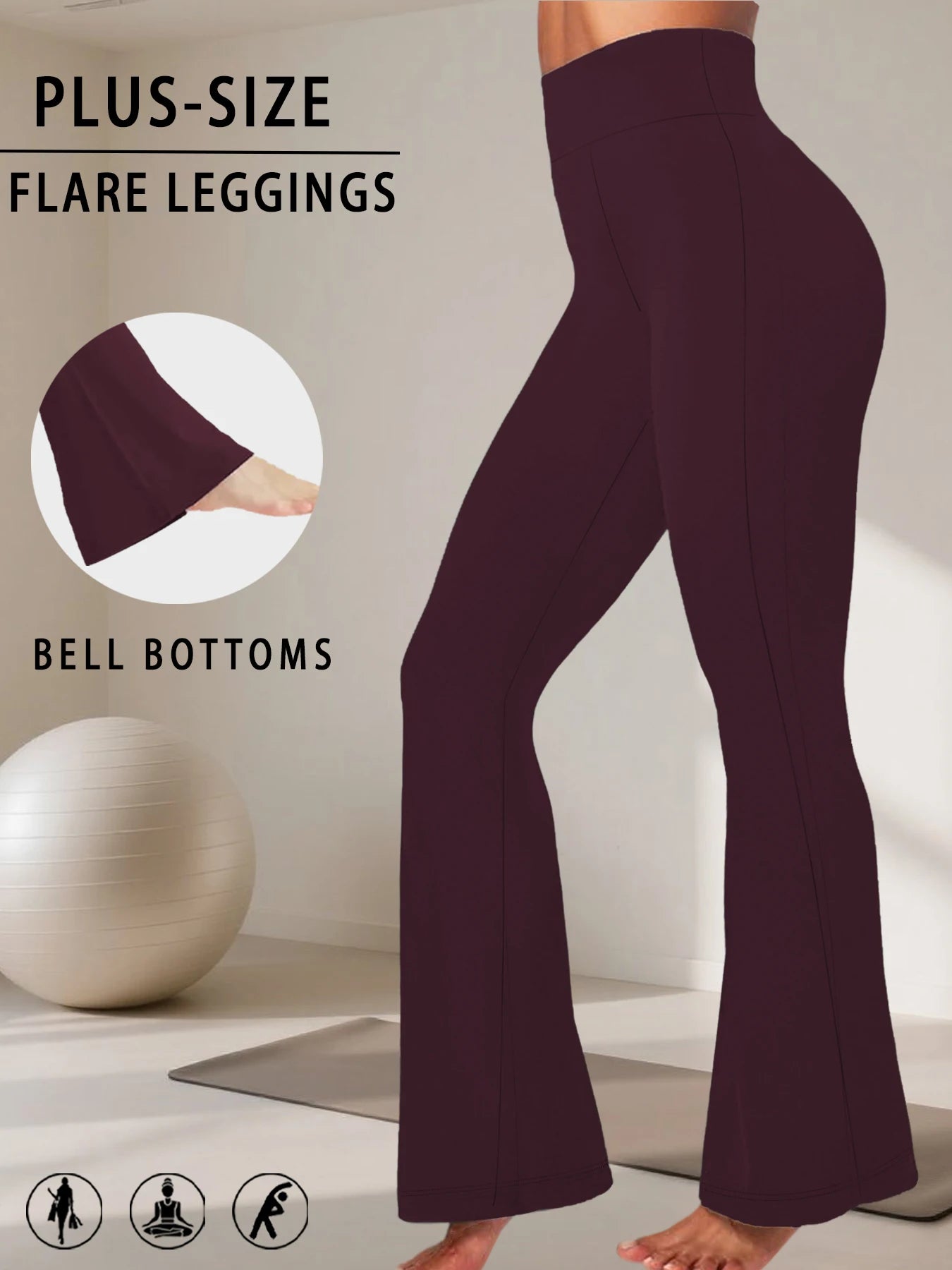 Plus Size Ladies High-Rise Flared Leggings for Yoga and Workout Features Tummy Control and a Stylish Bell-Bottom Design in Sizes