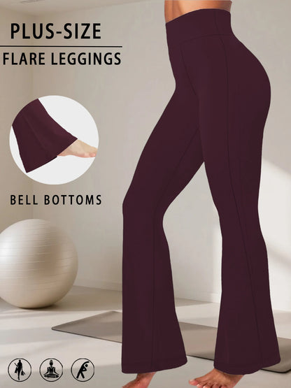 Plus Size Ladies High-Rise Flared Leggings for Yoga and Workout Features Tummy Control and a Stylish Bell-Bottom Design in Sizes